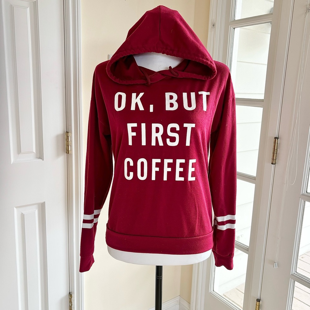 Ok But First Coffee Hoodie - Burgundy Small